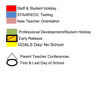 District School Academic Calendar Legend for Brownfield Middle