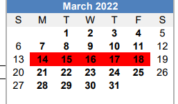 District School Academic Calendar for Brownfield Middle for March 2022