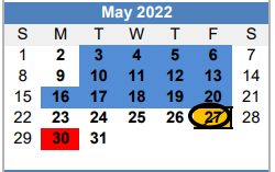 District School Academic Calendar for Oak Grove Elementary for May 2022