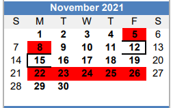District School Academic Calendar for Brownfield High School for November 2021