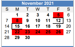 District School Academic Calendar for Brownfield Middle for November 2021