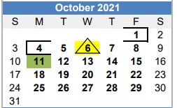 District School Academic Calendar for Oak Grove Elementary for October 2021