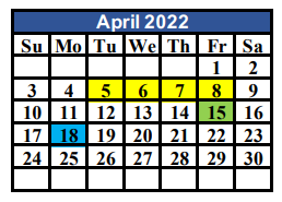 District School Academic Calendar for Aces Campus for April 2022