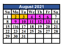 District School Academic Calendar for Chandler Intermediate for August 2021