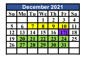 District School Academic Calendar for Aces Campus for December 2021