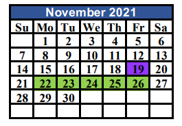 District School Academic Calendar for Aces Campus for November 2021