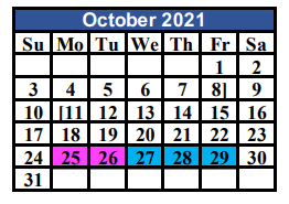 District School Academic Calendar for Aces Campus for October 2021