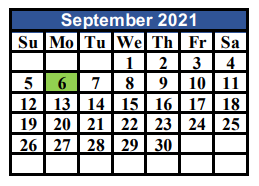 District School Academic Calendar for Aces Campus for September 2021