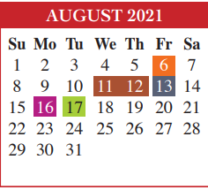 District School Academic Calendar for Brownsville Learning Acad for August 2021