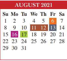 District School Academic Calendar for Cummings Middle for August 2021