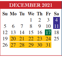 District School Academic Calendar for Faulk Middle for December 2021