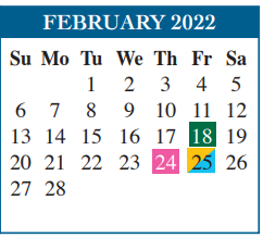 District School Academic Calendar for Cameron Co J J A E P for February 2022