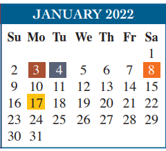 District School Academic Calendar for Resaca Elementary for January 2022