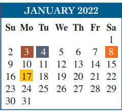 District School Academic Calendar for Adult Ed for January 2022