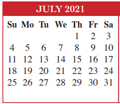 District School Academic Calendar for Benavides Elementary for July 2021