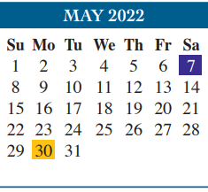 District School Academic Calendar for Del Castillo Elementary for May 2022