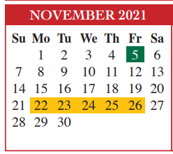 District School Academic Calendar for Brownsville Learning Acad for November 2021