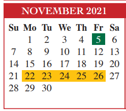 District School Academic Calendar for Aiken Elementary for November 2021