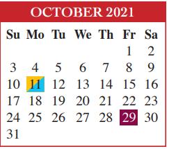 District School Academic Calendar for Brownsville Learning Acad for October 2021