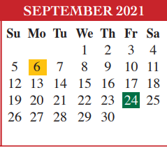 District School Academic Calendar for Cameron Co J J A E P for September 2021