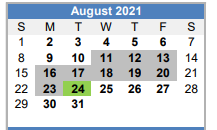 District School Academic Calendar for B-e Achievement Ctr for August 2021