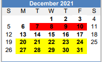 District School Academic Calendar for Challenge Academy for December 2021