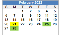 District School Academic Calendar for B-e Achievement Ctr for February 2022