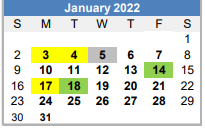 District School Academic Calendar for B-e Achievement Ctr for January 2022