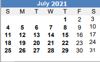 District School Academic Calendar for Challenge Academy for July 2021