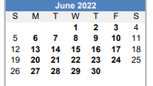 District School Academic Calendar for B-e Achievement Ctr for June 2022