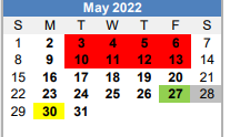 District School Academic Calendar for New Intermediate for May 2022