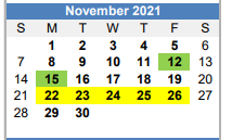 District School Academic Calendar for Challenge Academy for November 2021