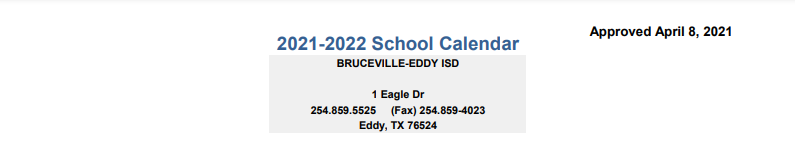 District School Academic Calendar for Bruceville-eddy Elementary