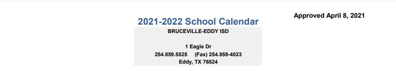 District School Academic Calendar for New Intermediate