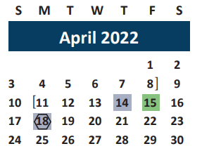 District School Academic Calendar for Fannin Elementary for April 2022