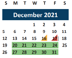 District School Academic Calendar for Ben Milam Elementary for December 2021