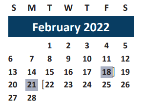 District School Academic Calendar for Grad for February 2022