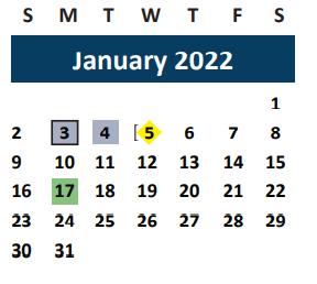 District School Academic Calendar for Fannin Elementary for January 2022