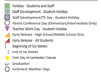 District School Academic Calendar Legend for Fannin Elementary