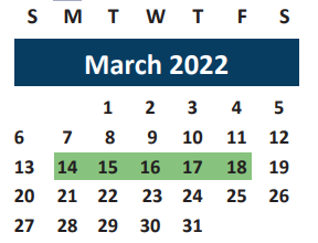 District School Academic Calendar for Grad for March 2022