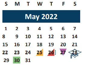 District School Academic Calendar for Brazos County Jjaep for May 2022