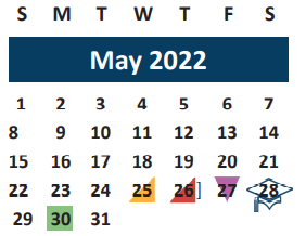 District School Academic Calendar for Jane Long for May 2022