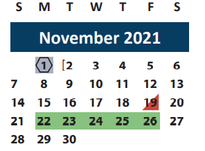 District School Academic Calendar for Arthur L Davila Middle School for November 2021