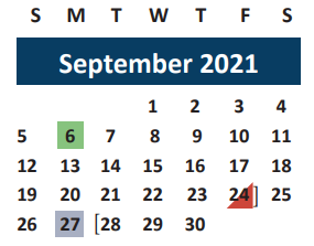 District School Academic Calendar for Grad for September 2021