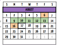 District School Academic Calendar for Buffalo H S for August 2021