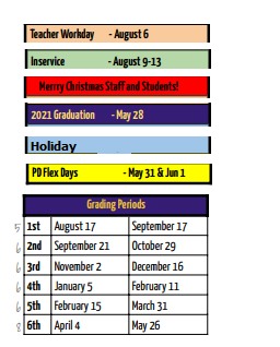 District School Academic Calendar Legend for Buffalo Elementary