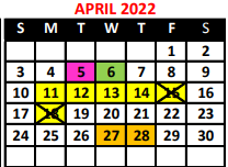 District School Academic Calendar for Emerson School Of Hospitality for April 2022