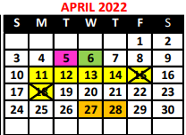 District School Academic Calendar for The Academy School #131 for April 2022