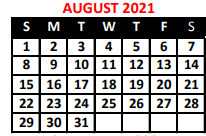 District School Academic Calendar for Grabiarz School Of Excellence for August 2021