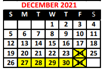 District School Academic Calendar for Montessori At #78 for December 2021